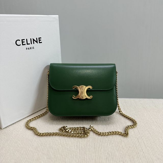 Celine original calfskin small triomphe chain bag 113583 green