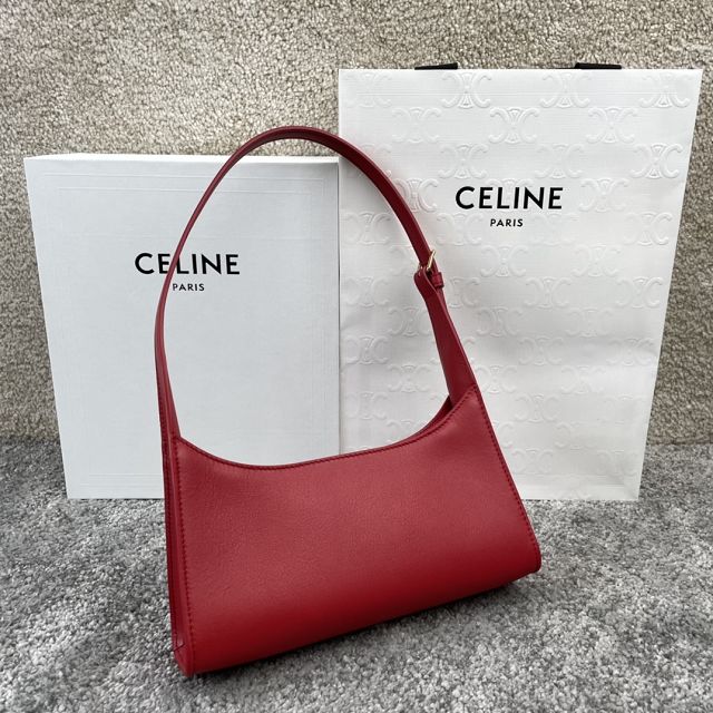 Celine original calfskin triomphe shoulder bag 198153 rose red