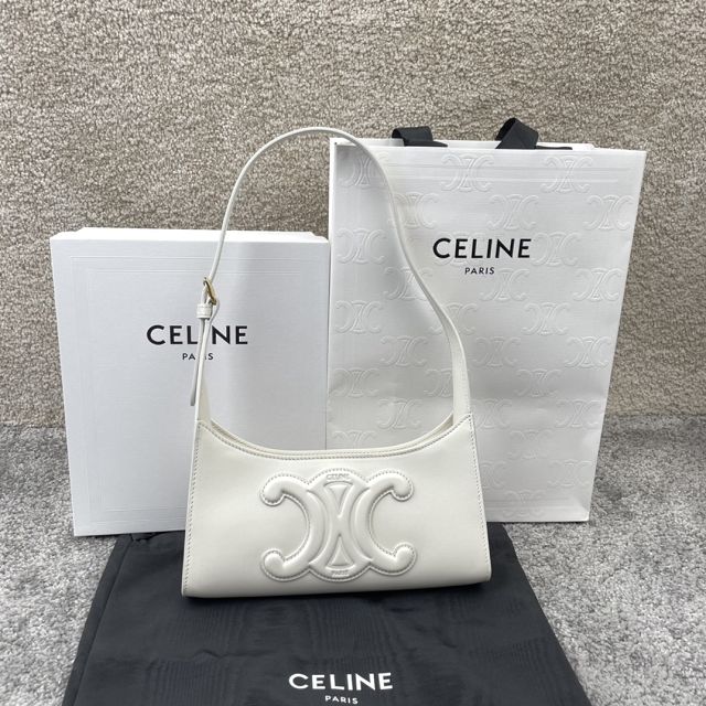 Celine original calfskin triomphe shoulder bag 198153 white