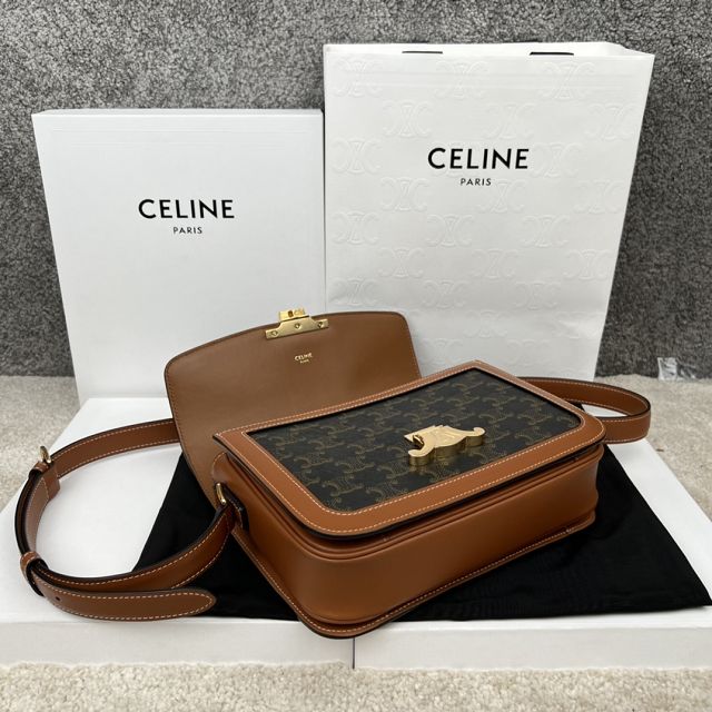 Celine original canvas medium triomphe bag 187363 tan