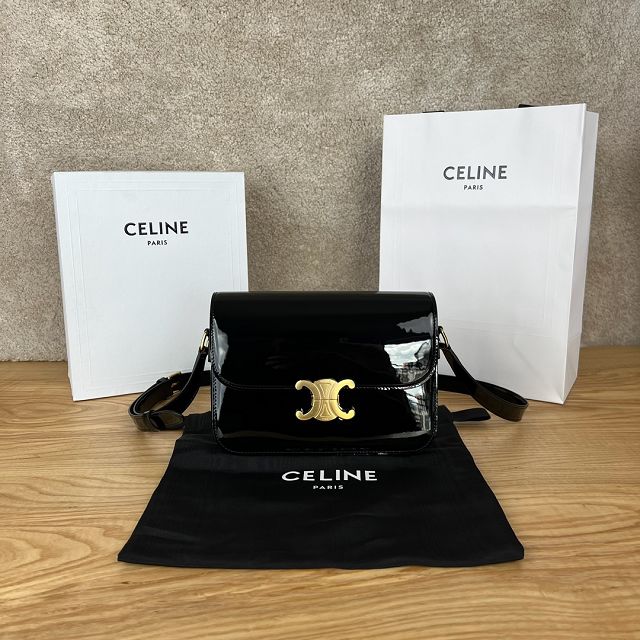 Celine original patent calfskin medium triomphe bag 187363 black