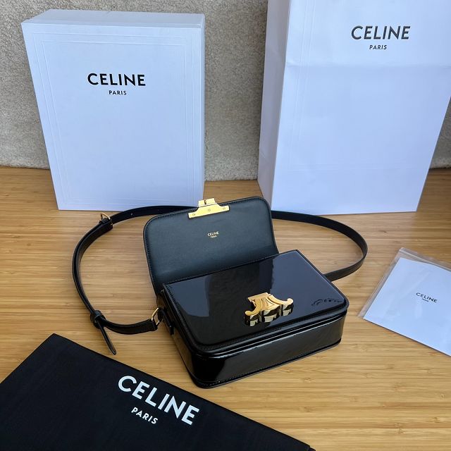 Celine original patent calfskin small triomphe bag 188423 black