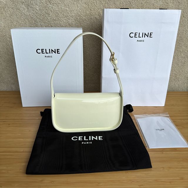 Celine original patent calfskin terence shoulder bag 118313 beige