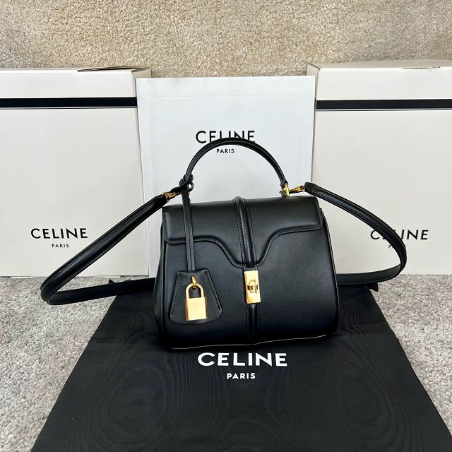 celine original calfskin mini 16 bag 197983 black