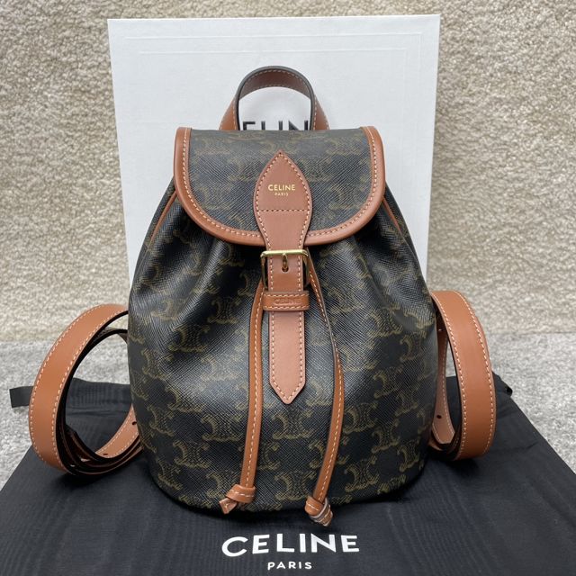 Celine original canvas triomphe mini backpack 197662 tan