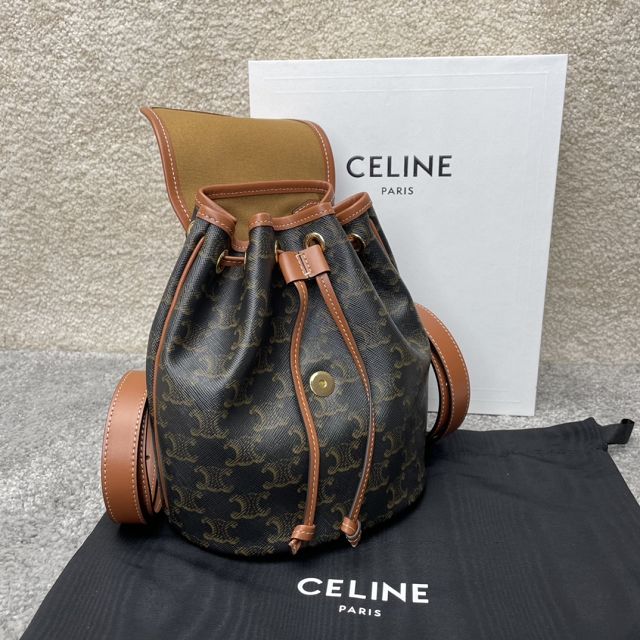 Celine original canvas triomphe mini backpack 197662 tan