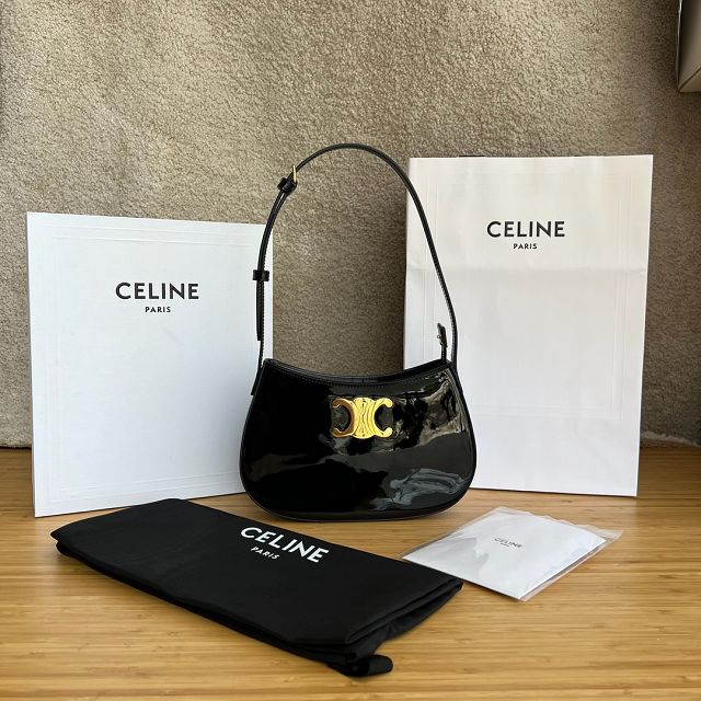 Celine original patent calfskin medium tilly bag 115703 black