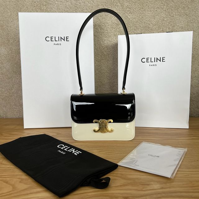 Celine original patent calfskin small garence bag 118053 black&white