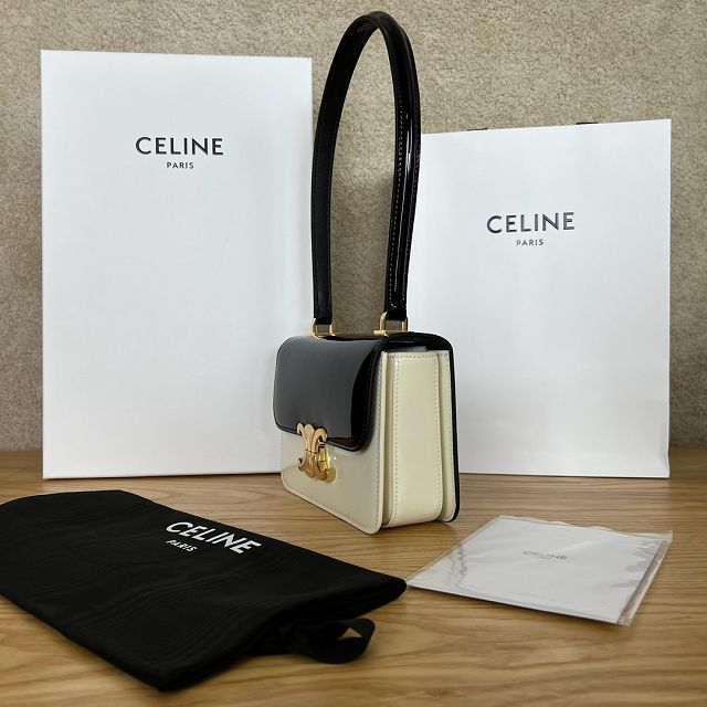 Celine original patent calfskin small garence bag 118053 black&white