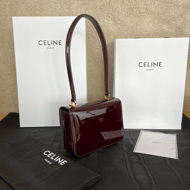 Celine original patent calfskin small garence bag 118053 burgundy