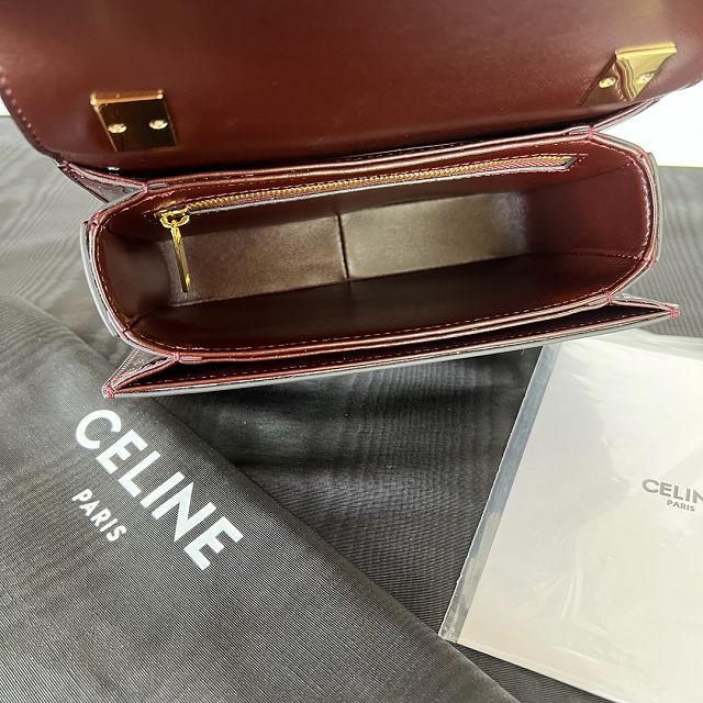 Celine original patent calfskin small garence bag 118053 burgundy