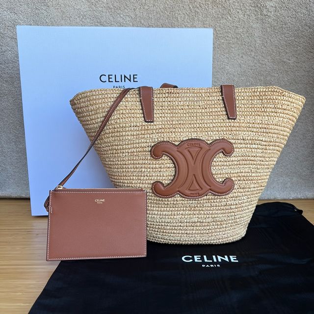 Celine original raffia supple shoulder bag 114342 tan