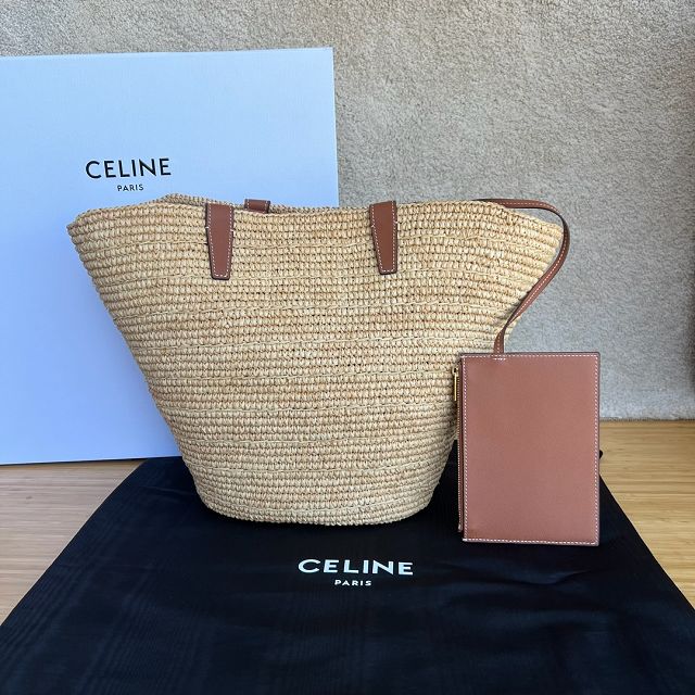 Celine original raffia supple shoulder bag 114342 tan