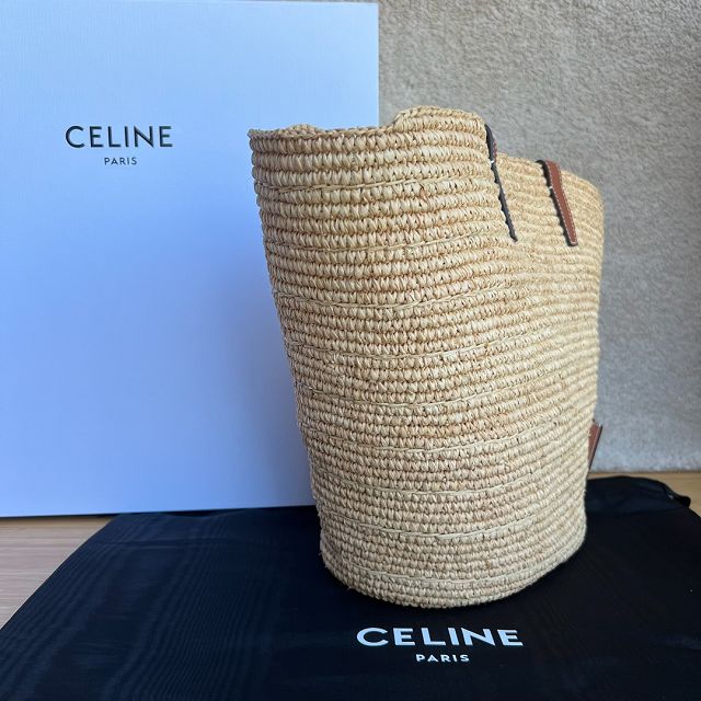 Celine original raffia supple shoulder bag 114342 tan