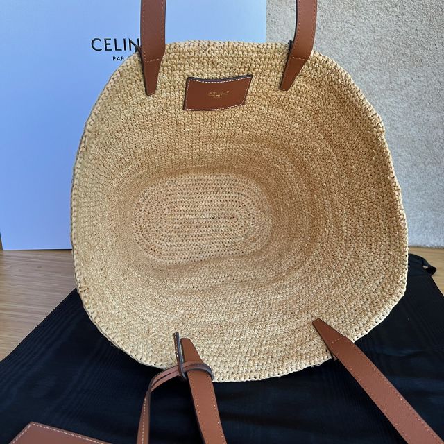 Celine original raffia supple shoulder bag 114342 tan