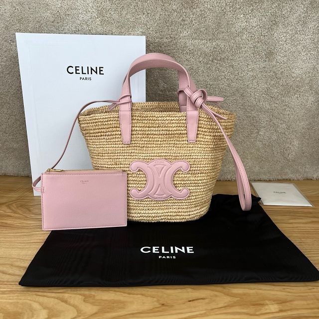 Celine original raffia supple tote handbag 115802 pink