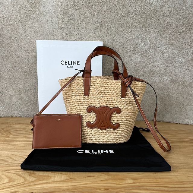 Celine original raffia supple tote handbag 115802 tan