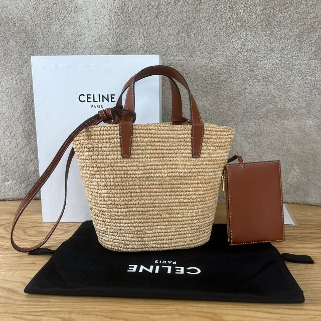 Celine original raffia supple tote handbag 115802 tan