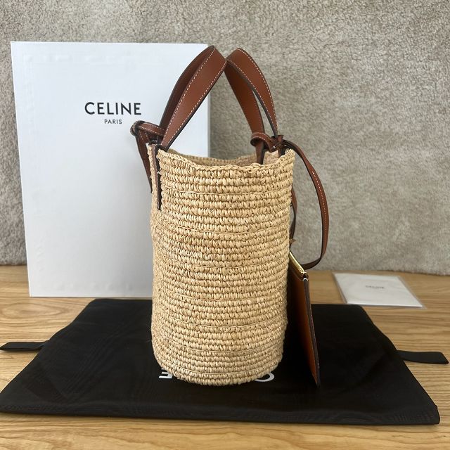 Celine original raffia supple tote handbag 115802 tan