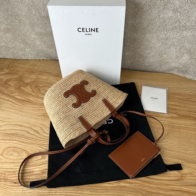 Celine original raffia supple tote handbag 115802 tan