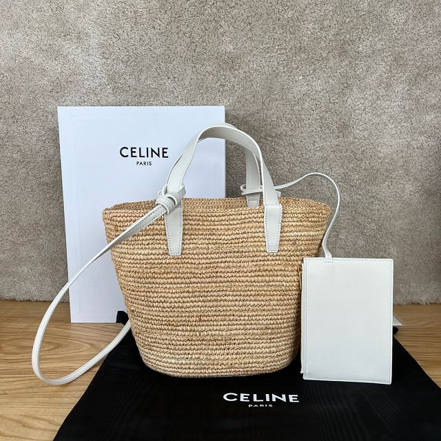 Celine original raffia supple tote handbag 115802 white