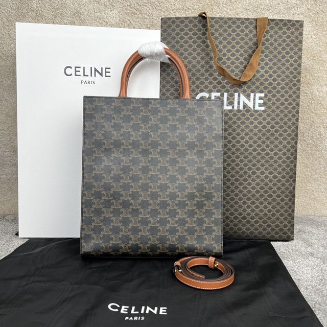 Celine original triomphe canvas medium cabas 191542 tan