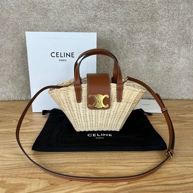 Celine original wicker couffin tote handbag 116572 tan