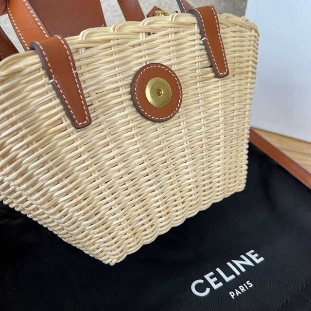 Celine original wicker couffin tote handbag 116572 tan