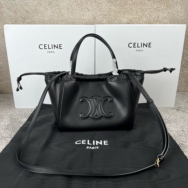 Celine original calfskin small cabas drawstring 111013 black	