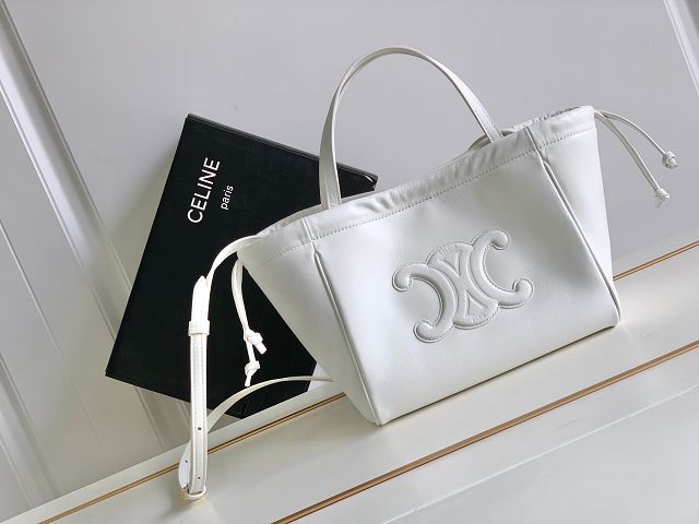 Celine original calfskin small cabas drawstring 111013 white