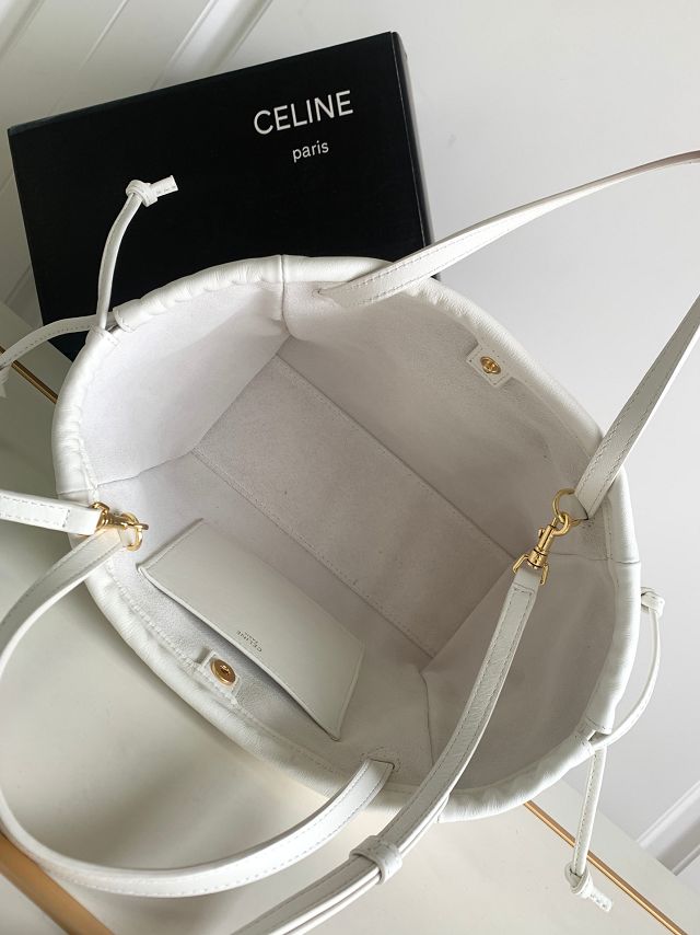 Celine original calfskin small cabas drawstring 111013 white