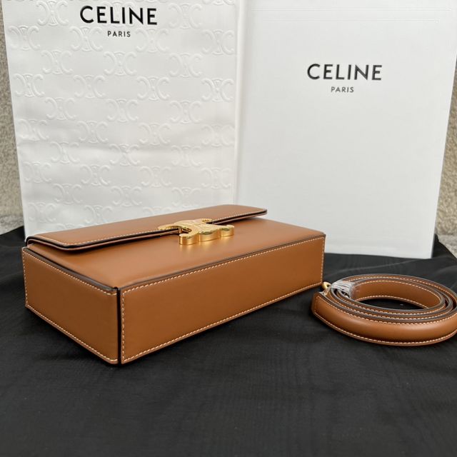 Celine original calfskin triomphe box bag 199992 tan