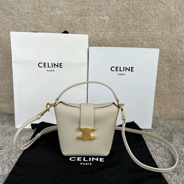 Celine original calfskin triomphe mini bucket bag 10K943 beige