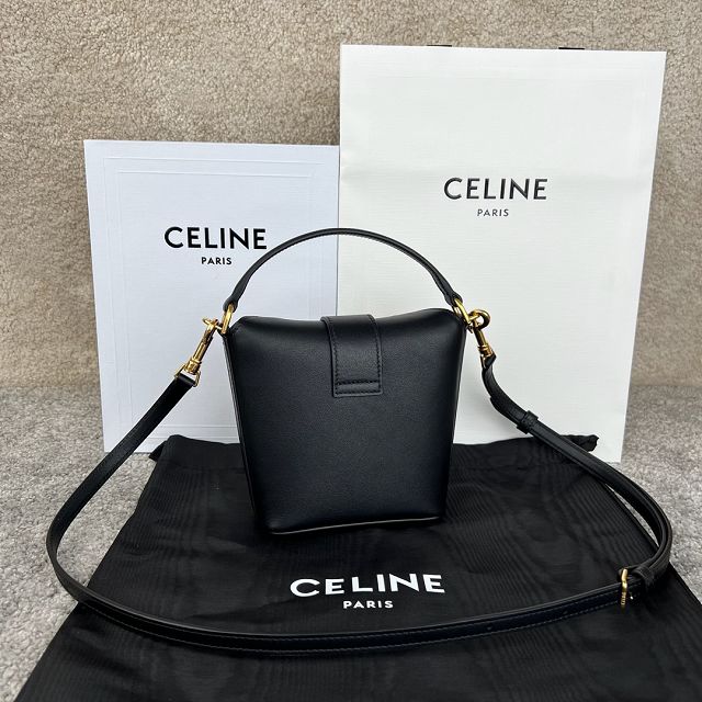 Celine original calfskin triomphe mini bucket bag 10K943 black