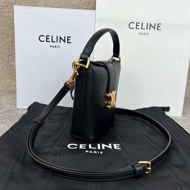 Celine original calfskin triomphe mini bucket bag 10K943 black