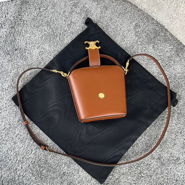 Celine original calfskin triomphe mini bucket bag 10K943 tan