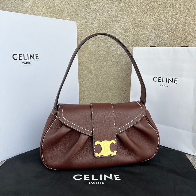 Celine original calfskin triomphe polly bag 115633 dark brown