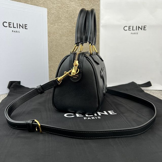 Celine original calfskin triomphe small boston bag 113773 black