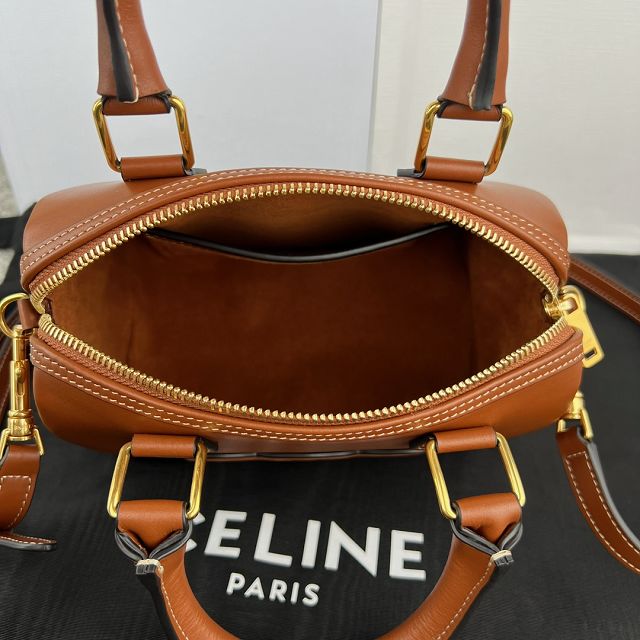 Celine original calfskin triomphe small boston bag 113773 tan