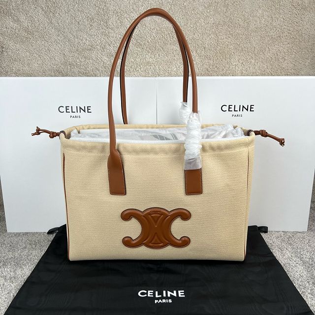 Celine original canvas large cabas drawstring 199973 natural