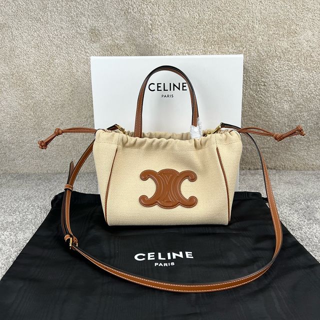 Celine original canvas small cabas drawstring 111013 natural