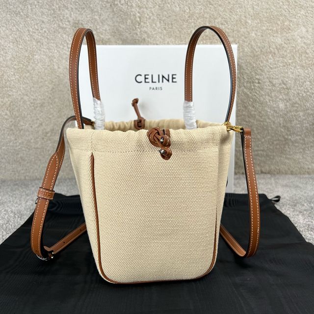 Celine original canvas small cabas drawstring 111013 natural