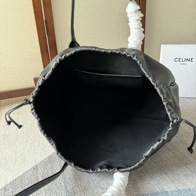 Celine original grained calfskin large cabas drawstring 199973 black