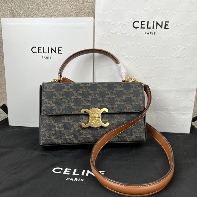 Celine original triomphe canvas box bag 199992 tan