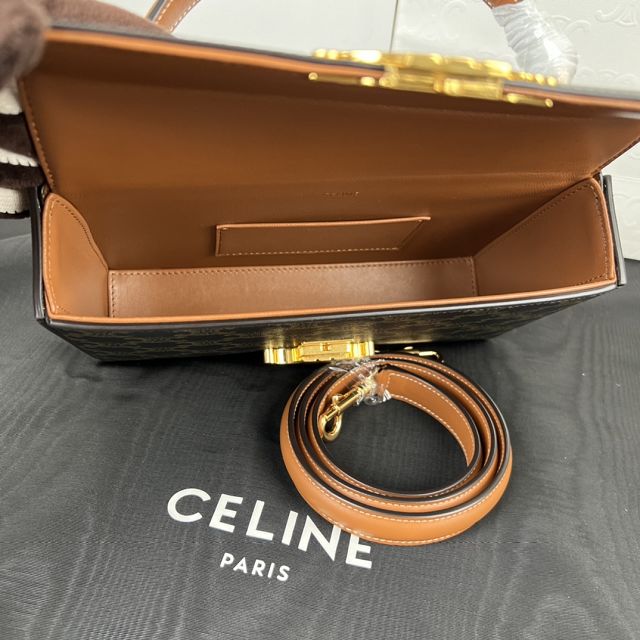 Celine original triomphe canvas box bag 199992 tan