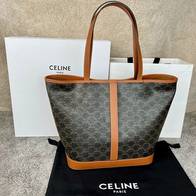 Celine original triomphe canvas medium cabas 115072 tan