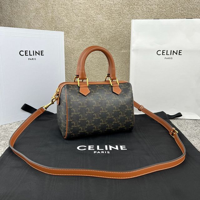 Celine original triomphe canvas small boston bag 113773 tan