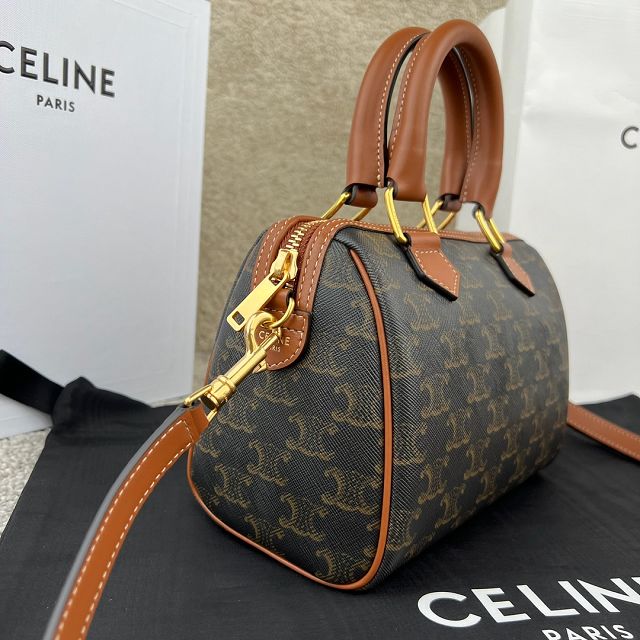 Celine original triomphe canvas small boston bag 113773 tan