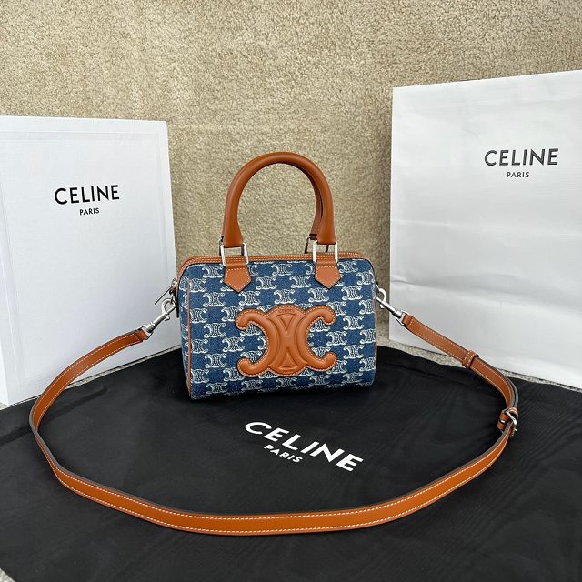 Celine original triomphe denim small boston bag 113773 blue