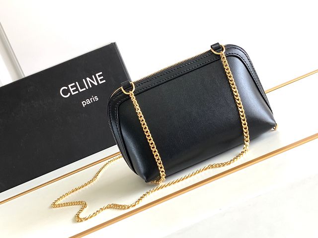 Celine original calfskin clutch with chain 10E382 black